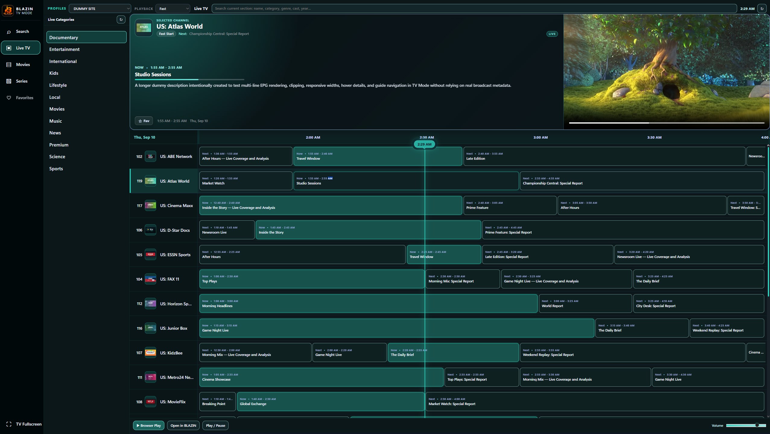 BLAZIN IPTV Player TV Mode Live TV and EPG guide on Windows