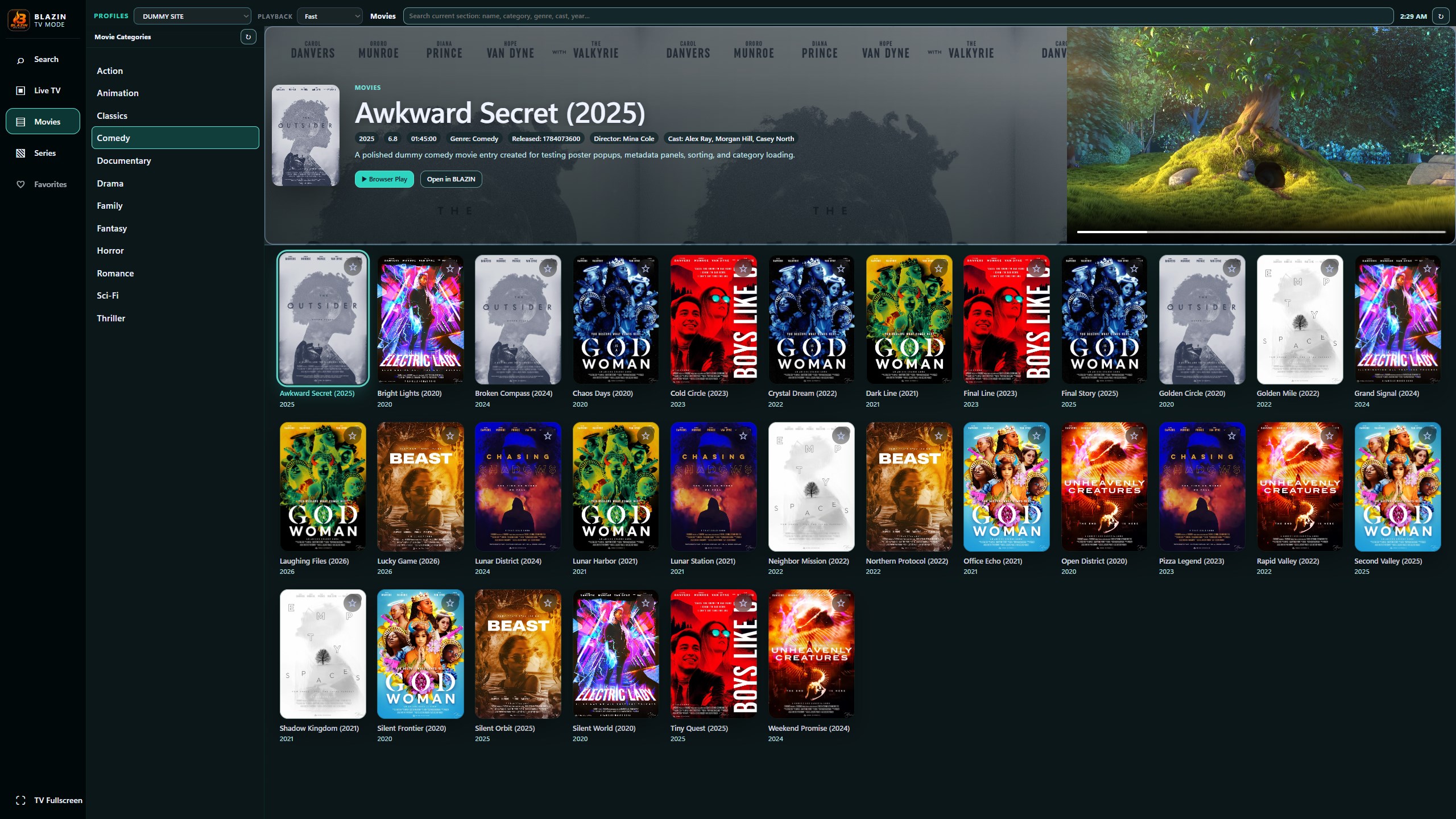 BLAZIN IPTV Player TV Mode Movies poster grid on Windows