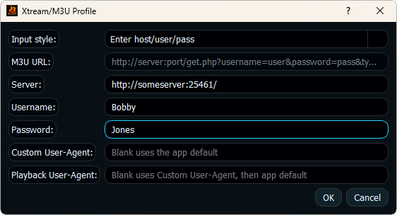Xtream Codes player for Windows profile setup in BLAZIN IPTV Player